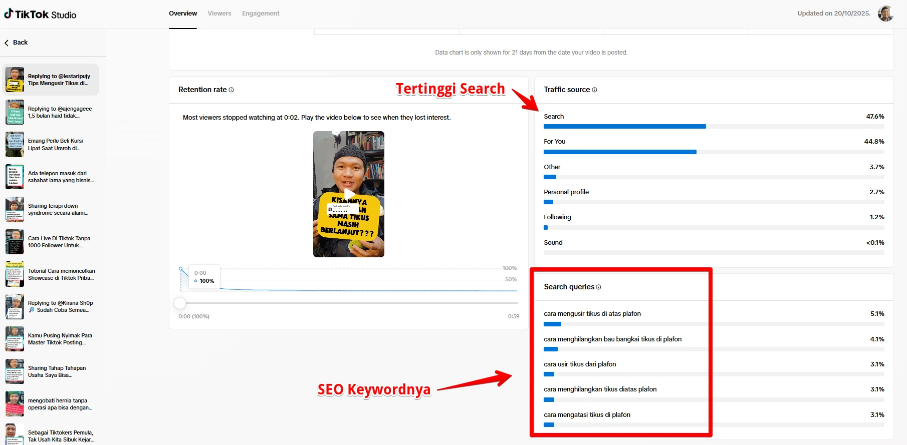 Bukti Search SEO Tiktok cara agar video tiktok fyp