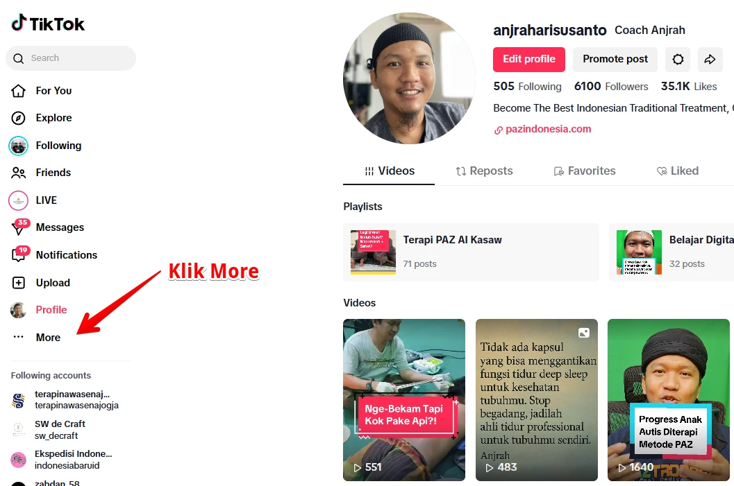 Klik MOre cara agar video tiktok fyp