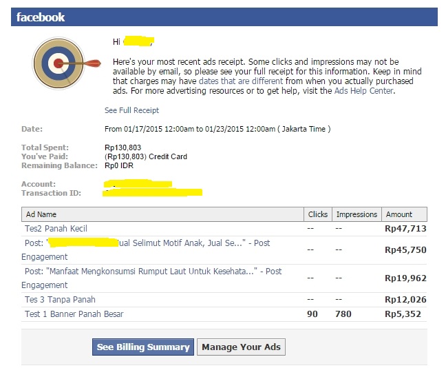 Cara Pembayaran Iklan Facebook Ads Contoh Tagihan Facebook 