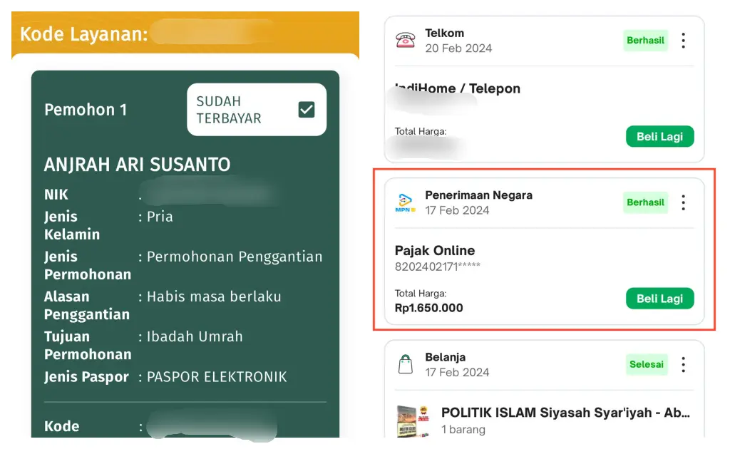 qr code perpanjangan paspor bukti pembayaran permohonan paspor online