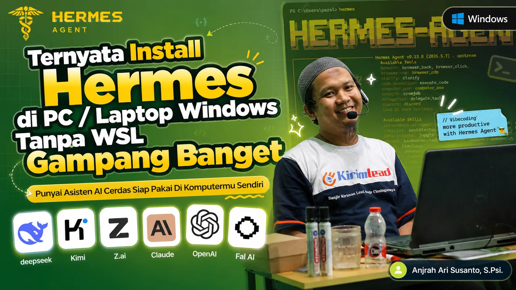 panduan install ai agent hermes di PC windows